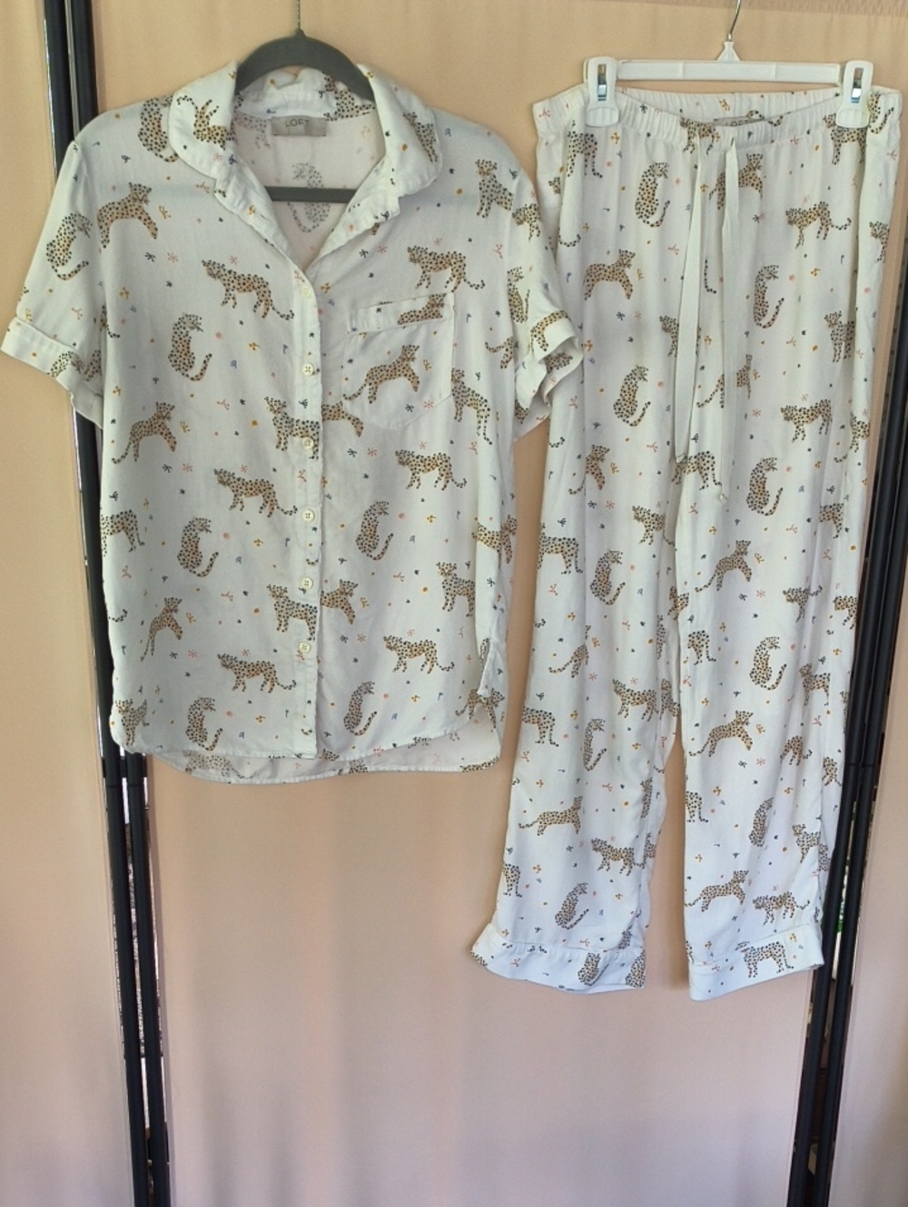 LOFT Sleep White Leopard-Print Pajama Set Size S